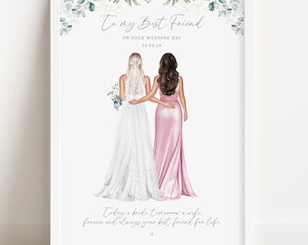 Personalised Best Friend Bride Print, Wedding Gift for Bride from Best Friend, Custom Bride and Bridesmaid Keepsake Wedding Print Keepsake