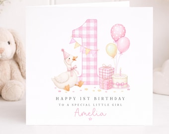 Personalised 1st Birthday Card Girl, Silly Goose Birthday Card, First Birthday Card, Baby Girl 1st Birthday, Custom Name Card