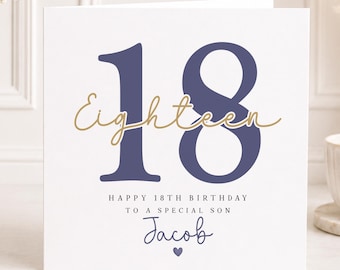 Personalised 18th Birthday Card for Son, Boys 18th Birthday Card, Blue Milestone Birthday Card, Birthday Card for Son Brother Nephew Any Age