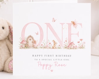Personalised Birthday Card for Girl, First Birthday Card, 1st Birthday Keepsake, Fairy First Birthday