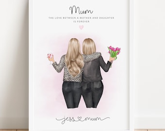 Personalisierte Mutter Tochter Druck, Mama Geschenk, Benutzerdefinierte Muttertags Kunst, Mutter und Tochter Illustration, Geschenk für Mama von Tochter