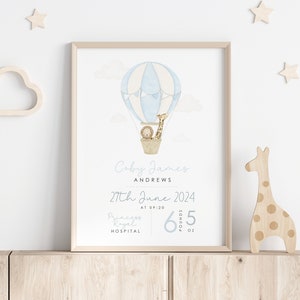 Personalisierte Ballon Safari Tiere Baby Druck, Kinderzimmer Poster, Details zu Geburt und Gewicht, neues Baby Geschenk, Geburtsanzeige, Baby Andenken