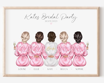 Personalised Bridal Party Print, Bridesmaids Print, Bridal Gift, Bridesmaid Gift, Bride Gift, Wedding Keepsake, Custom Bridesmaid Robe Print