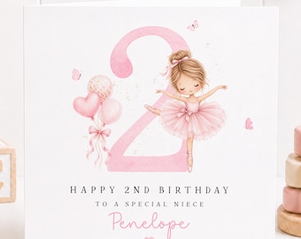 Personalised Ballerina Birthday Card for Girl, Ballet Birthday Card, Any Age Birthday Card, Daughter Niece Granddaughter Card