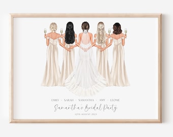 Personalised Bridal Party Print, Bride & Bridesmaids Print, Bridal Gift, Bridesmaid Gift, Wedding Keepsake, Custom Bridesmaid Print