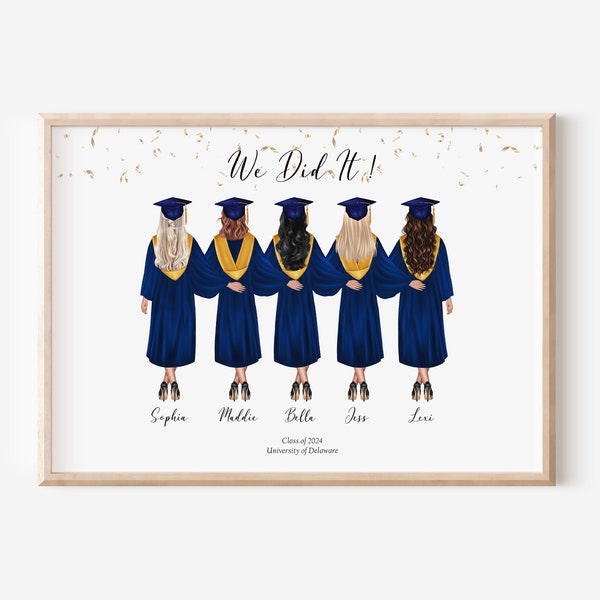 Personalised Graduation Print, Graduation Friends Gift, University Graduation Print, Gifts For Her, Custom Graduation Gift