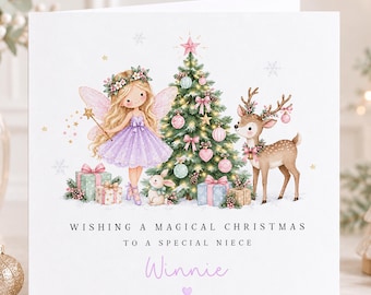 Personalised Fairy Christmas Card, Children's Keepsake Christmas Card, Magical Xmas Card for Daughter or Niece