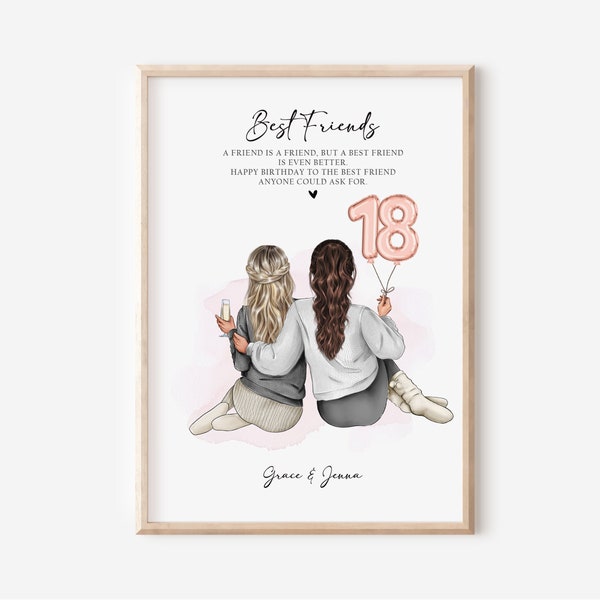 Personalised Best Friend Print, 18th Birthday Best Friend Gift, Friendship Gift, Keepsake, Birthday Bestie Gifts, Birthday Gift for Her