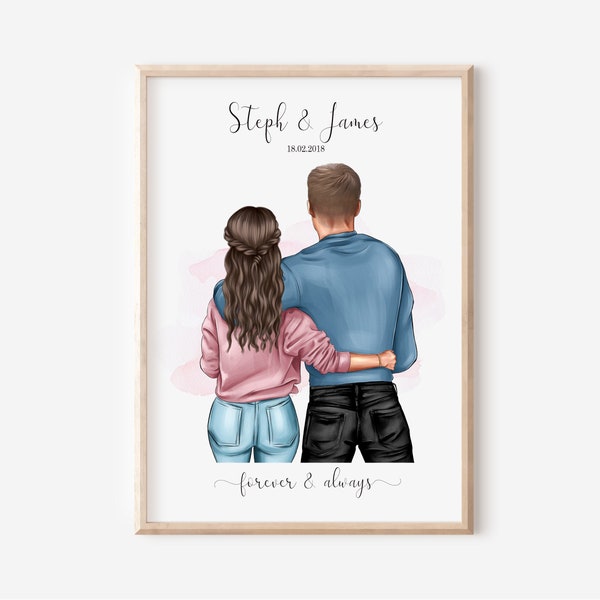 Personalised Couple Print, Valentines Day Gift, Customised Couple Gift, Boyfriend & Girlfriend Print, Anniversary Print, Couples Gift