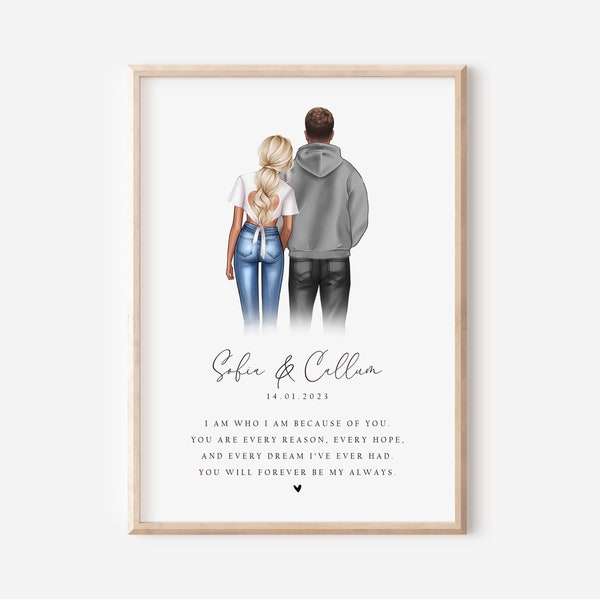 Personalised Couple Print, Valentines Day Gift, Customised Couple Gift, Boyfriend & Girlfriend Print, Anniversary Print, Couples Gift