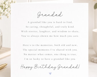 Birthday Card for Grandad, Sentimental Grandad Birthday Card, Heartfelt Birthday Poem for Grandad