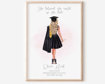 Personalised Graduation Print, Graduation Gift, University Graduation Print, Gifts For Her, She Believed She Could Custom Graduation Gift