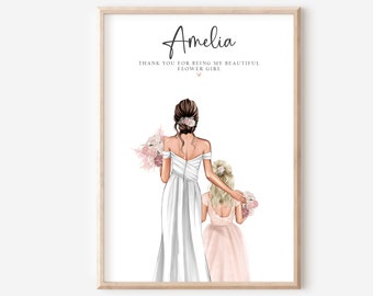 Personalised Flower Girl Print, Bridal Gift, Bridesmaid Gift, Wedding Keepsake, Custom Bridesmaid Print, Flower Girl Gift