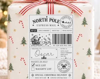 Personalised North Pole Christmas Label, Santa Delivery Sticker, 6x4 Christmas Parcel Label, Kids Gift Sticker