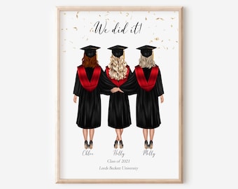 Personalised Graduation Print, Graduation Friends Gift, University Graduation Print, Gifts For Her, Custom Graduation Gift