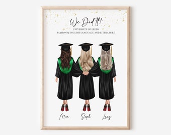 Personalised Graduation Print, Graduation Friends Gift, University Graduation Print, Gifts For Her, Custom Graduation Gift