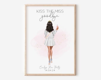 Personalised Hen Party Print, Bride To Be Print, Kiss The Miss Goodbye, Hen Party Gift, Hen Party Keepsake, Hen Party Guestbook