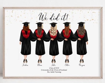 Personalised Graduation Print, Graduation Friends Gift, University Graduation Print, Gifts For Her, Custom Graduation Gift