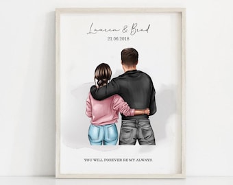 Personalised Couple Print, Valentines Day Gift, Customised Couple Gift, Boyfriend & Girlfriend Print, Anniversary Print, Couples Gift