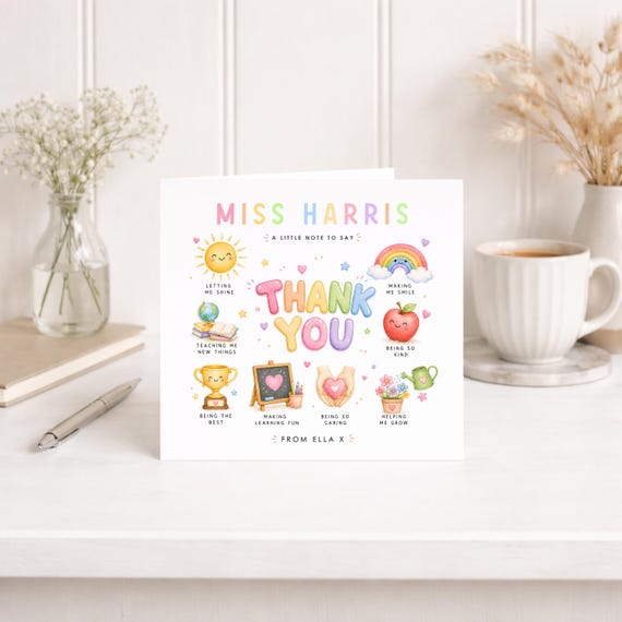 Teacher Thank You Card, Personalised End of Year Card, Thank You Teacher Gift, School Teacher Card, Teaching Assistant Card 2026