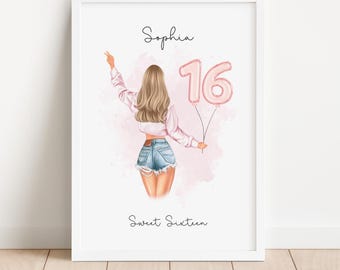 Personalised Birthday Print, Sweet Sixteen Birthday Gift, 16th Birthday Keepsake, Gift for Her, Daughter, Sister, Friend, Sweet 16