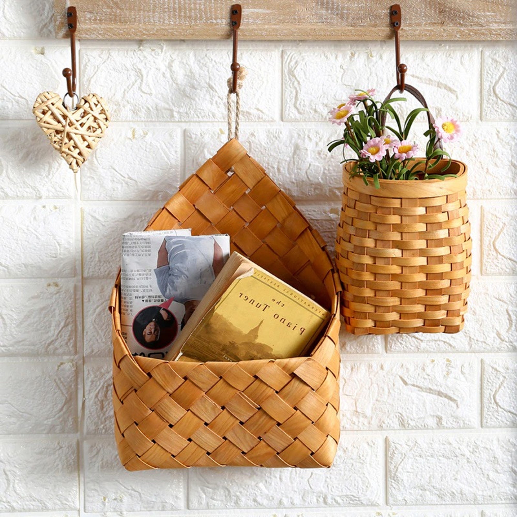 New Basket Wall Hanging Natural Wicker Flower Basket Rattan Etsy