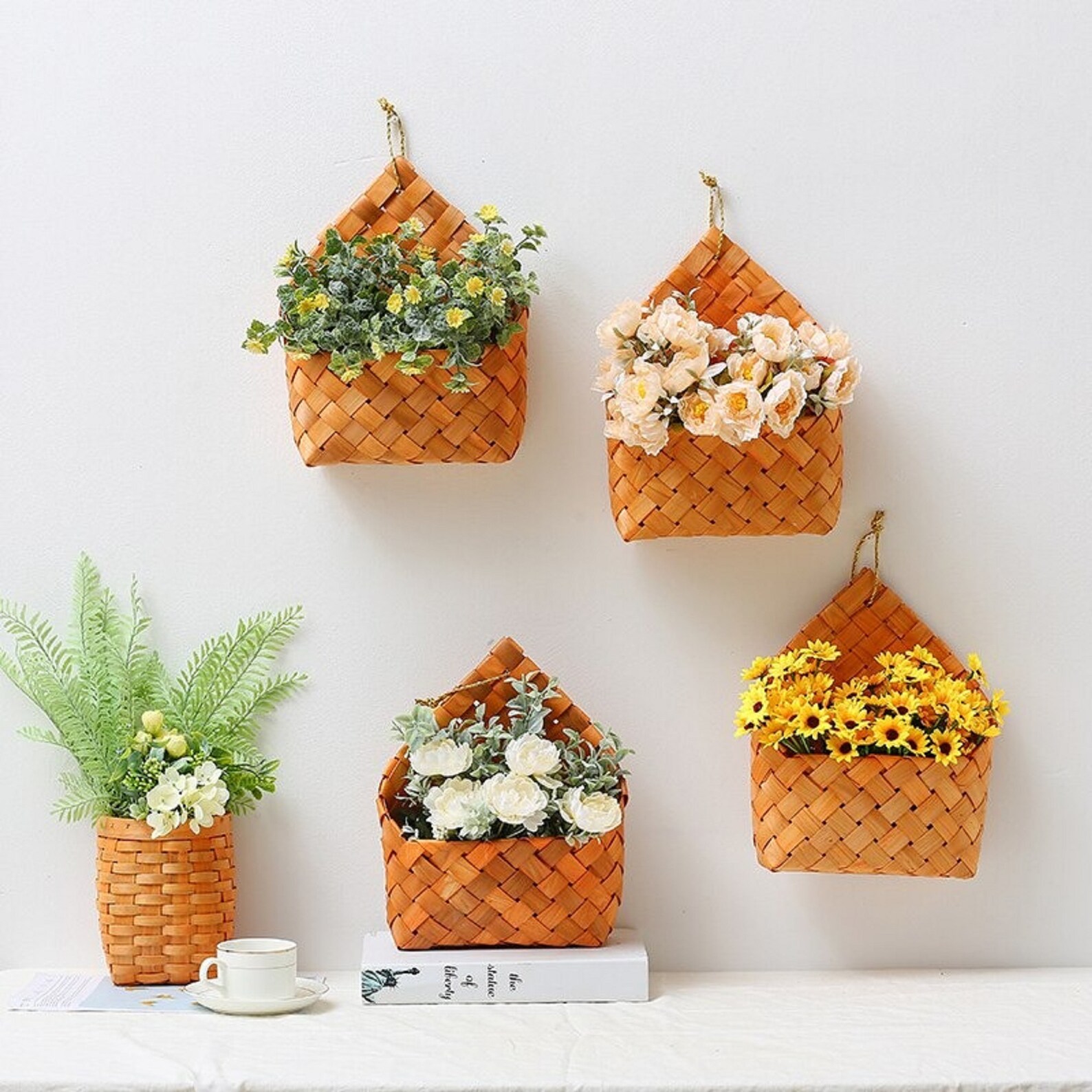 New Basket Wall Hanging Natural Wicker Flower Basket Rattan Etsy