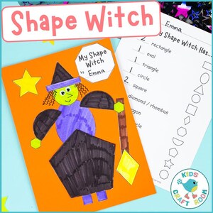 Manualidad de brujas con formas: Actividad de formas de Halloween (Descarga digital)