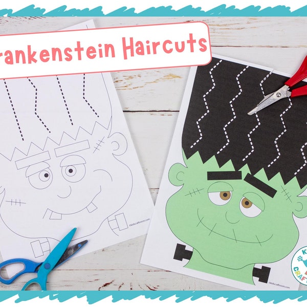 Halloween Scissor Skills - Frankenstein Haircut Worksheets