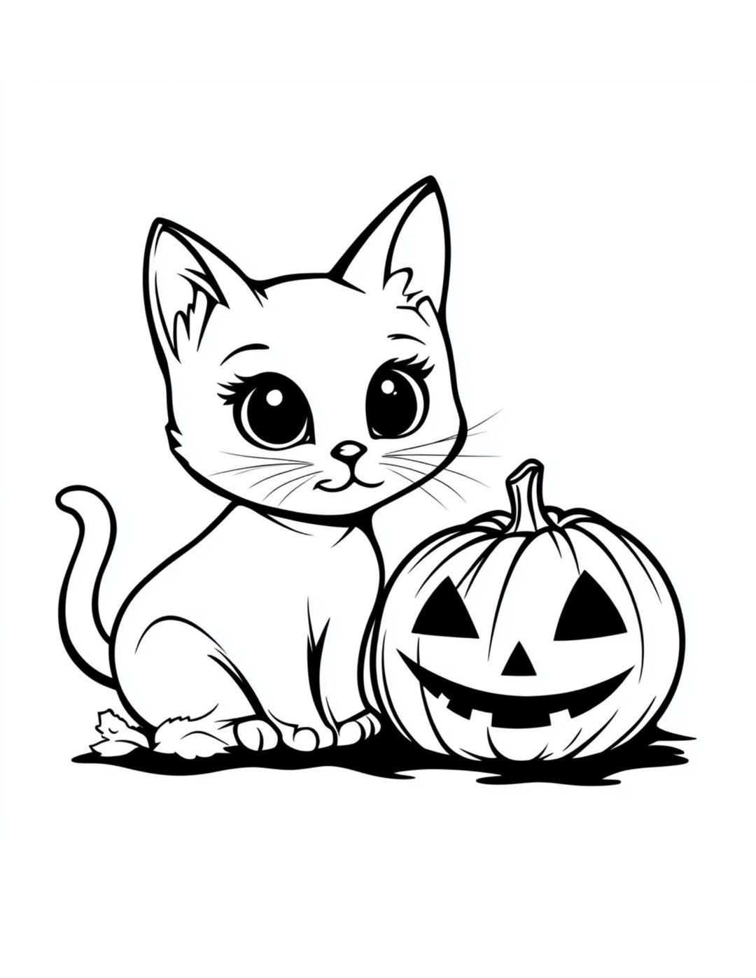 Kitty Pumpkin Coloring Page - Etsy