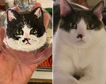 Black Cat Ornament, Custom Pet Portrait, Christmas Ball, Pet Loss