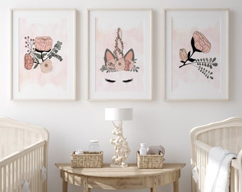 Unicorn Wall Art | Unicorn Print | Baby Girl Nursery Decor | Girly Wall Art | Unicorn Decor | Unicorn Nursery Prints