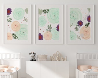 Baby Girl Nursery Printable Wall Art | Peony Print | Watercolor Flower Nursery Art | Blush Nursery Floral Print | Boho Wall Art