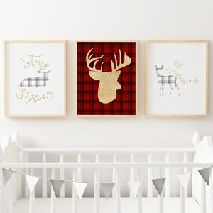 Woodland Nursery Decor | Printable Nursery Art | Baby Girl Nursery Decor | Baby Boy Nursery Decor | Buffalo Check Nursery Art Prints