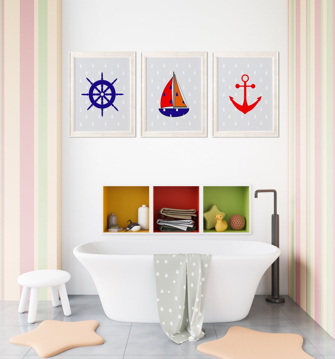 Nautical Nursery Decor | Anchor Art Print | Kids Bathroom Decor | Ocean ...