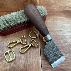 Handcrafted Leather Skiving Knife: Tempered Carbon Steel, Beech Handle