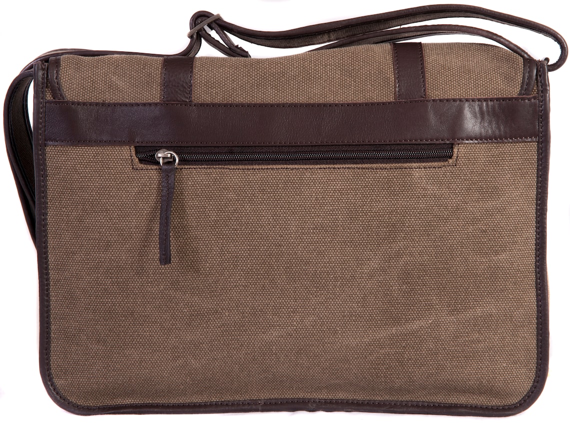 Khaki Canvas Shoulder Bag Brown Leather Large Satchel Etsy UK