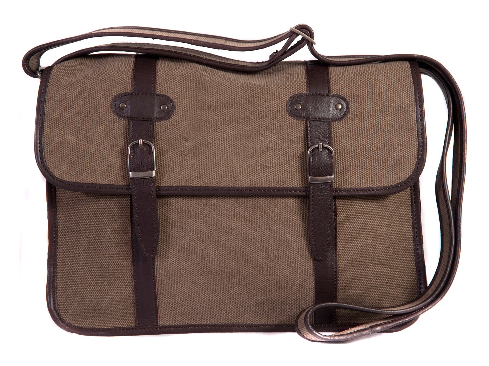 Khaki Canvas Shoulder Bag Brown Leather Large Satchel Etsy UK
