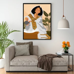 Digital Eritrea girl Coffee Art, Eritrea art, Digital Art, Eritrea Woman with coffee, canvas Painting, woman Illustration image 3