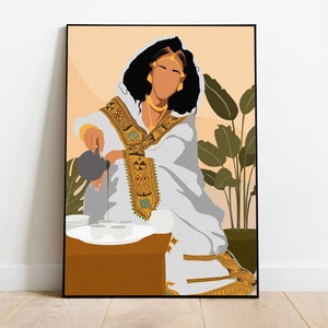 Digital Eritrea girl Coffee Art, Eritrea art, Digital Art, Eritrea Woman with coffee, canvas Painting, woman Illustration image 1