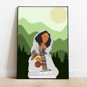 Digital Eritrea Woman Art Coffee Art, Eritrea Art, African Print,Digital Art, Eritrea Woman With Coffee, Canvas Painting, Illustration