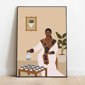 Digital Eritrea girl Coffee Art, Eritrea art, Digital Art, Eritrea Woman with coffee, canvas Painting, woman Illustration