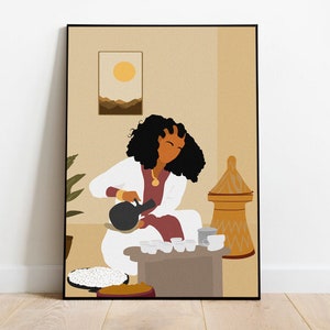 Digital Eritrea girl Coffee Art, Eritrea art, Digital Art, Eritrea Woman with coffee, canvas Painting, woman Illustration