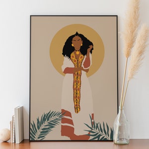 Digital Eritrea Woman Art, Eritrea art, Digital Art, Eritrea Woman with dress, canvas Painting, woman Illustration