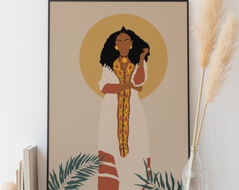 Digital Eritrea Woman Art, Eritrea art, Digital Art, Eritrea Woman with dress, canvas Painting, woman Illustration