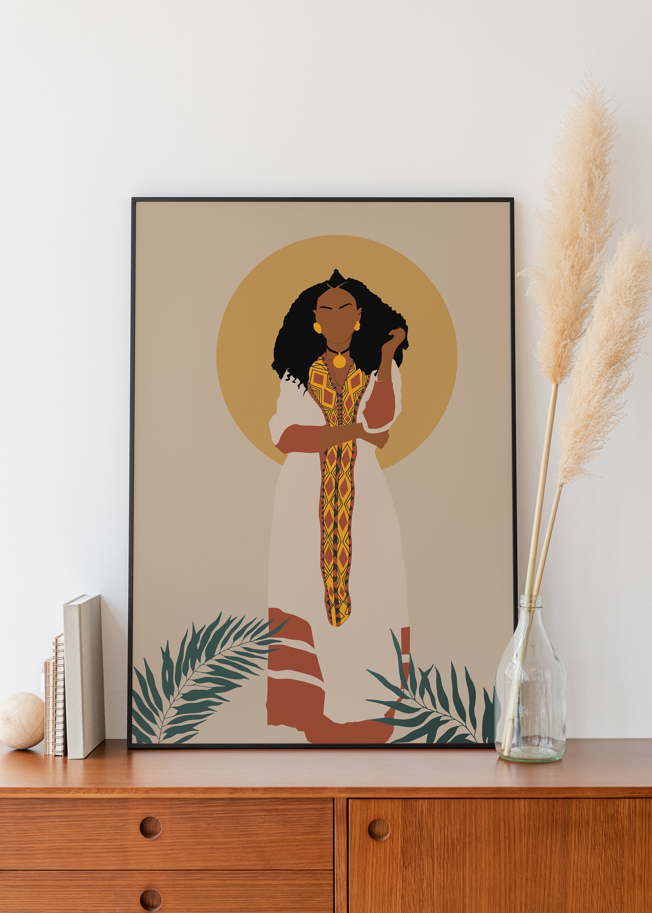 Digital Eritrea Woman Art, Eritrea art, Digital Art, Eritrea Woman with dress, canvas Painting, woman Illustration