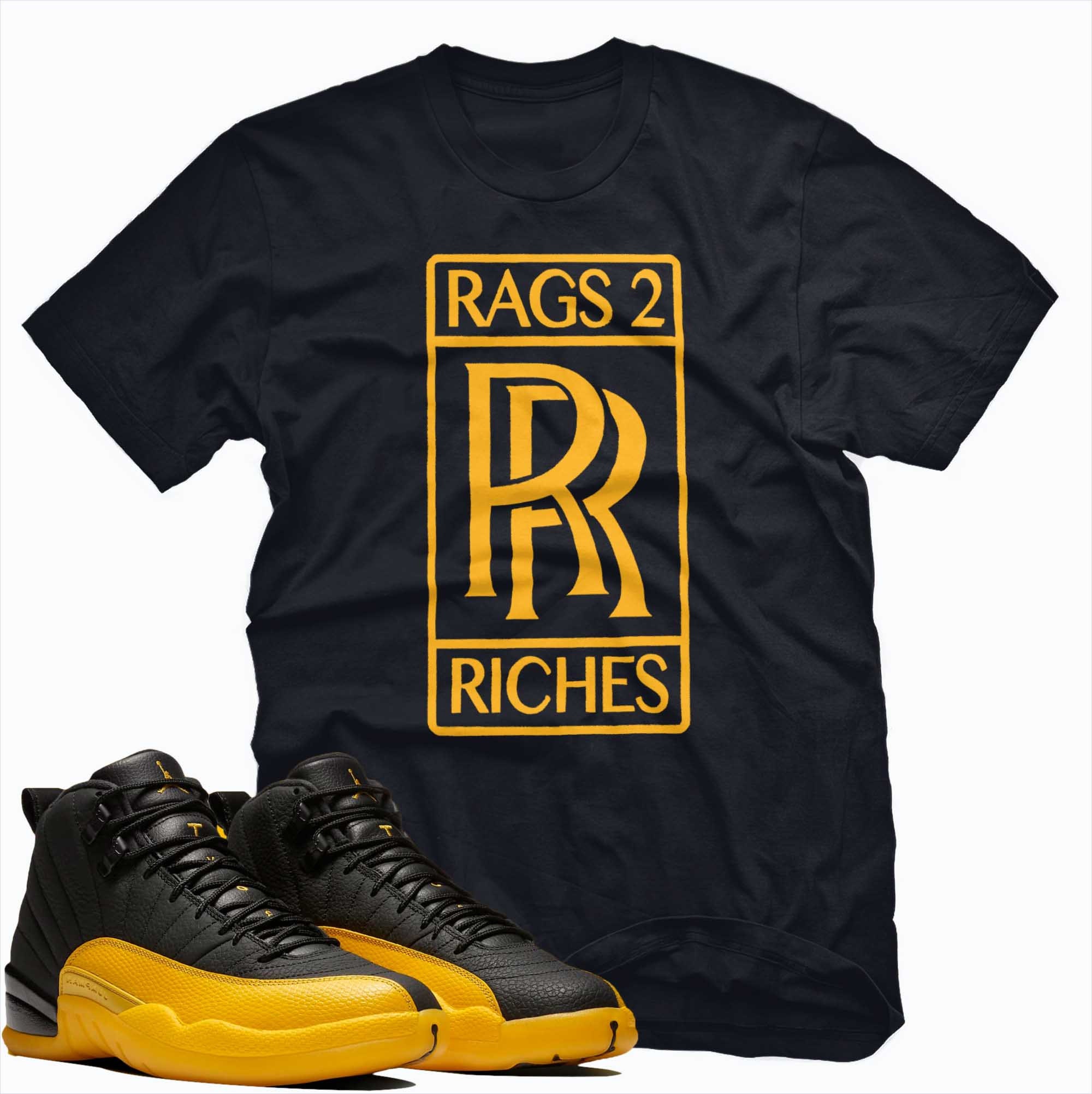 jordan 12 black university gold shirt