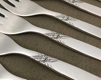 Vintage German Silver-Plated Forks, 1950s Kleeblatt Rose Dessert or Cake Fork Set of 6