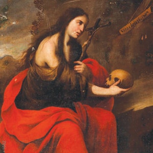 Gebetsbild der Heiligen Maria von Ägypten glänzend Santa Maria de Egipto Tarjeta con Oración