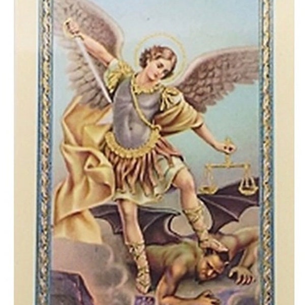 San Miguel Arcángel Tarjeta Laminada Con Oración Español Hecho en Italia St. Michael Archangel Laminated Prayer Card Spanish Hecho